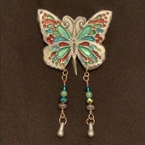 Tricky Pixie Signed Handmade Butterfly Faux Stone Brooch Pin
